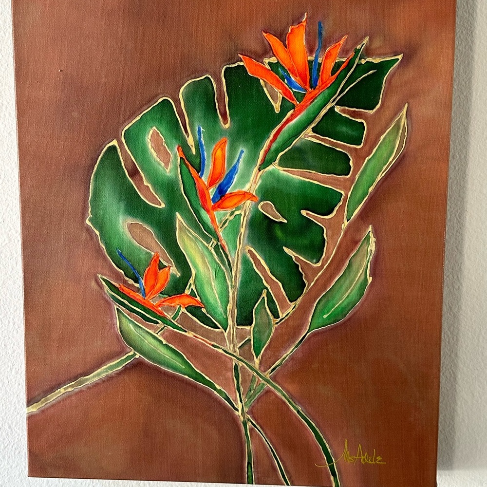 Hand painted silk mounted on canvas original wall art